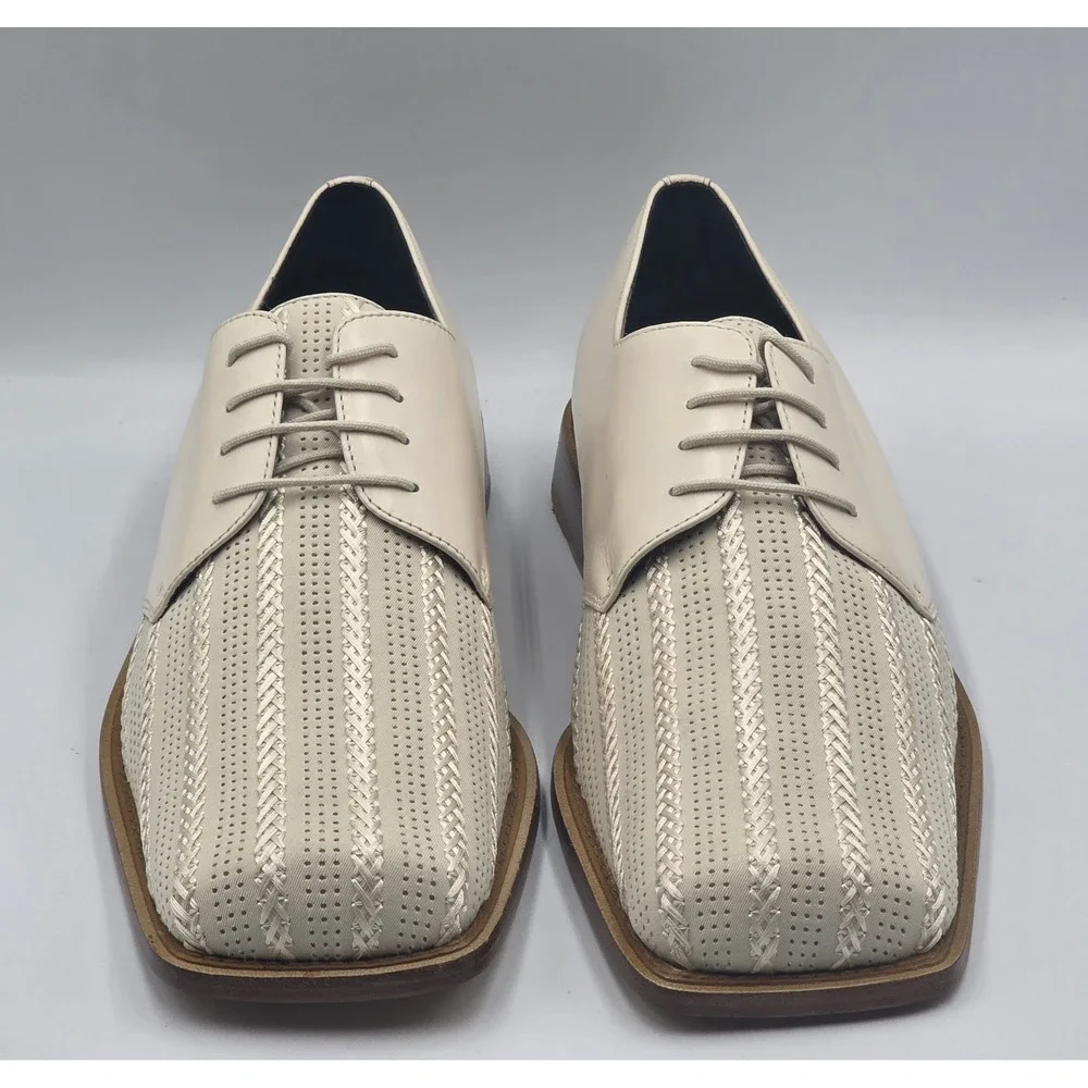 Giorgio Brutini Bone Mens Dress Shoes 10M Square Toe Leather Lace Up Tassel - Picture 3 of 12